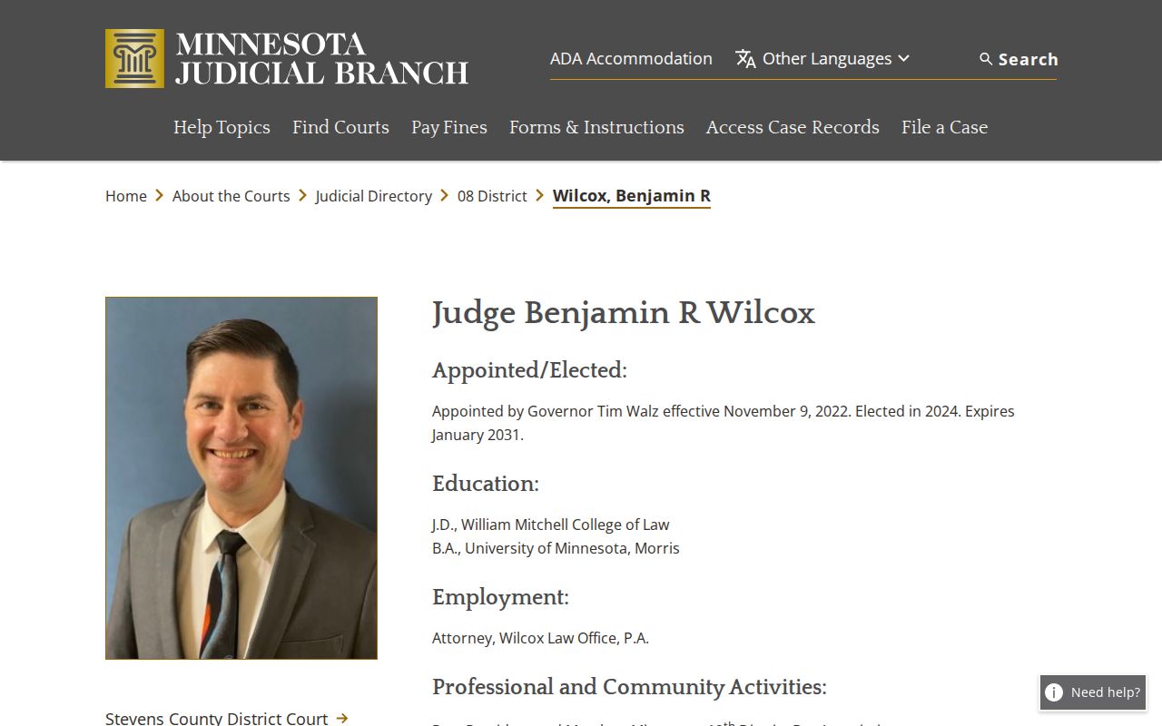 Stevens County court docket judicial officer directory