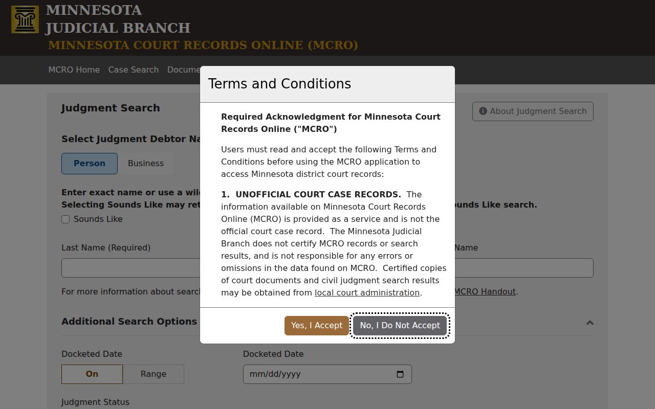Stevens County criminal docket judgment search screen
