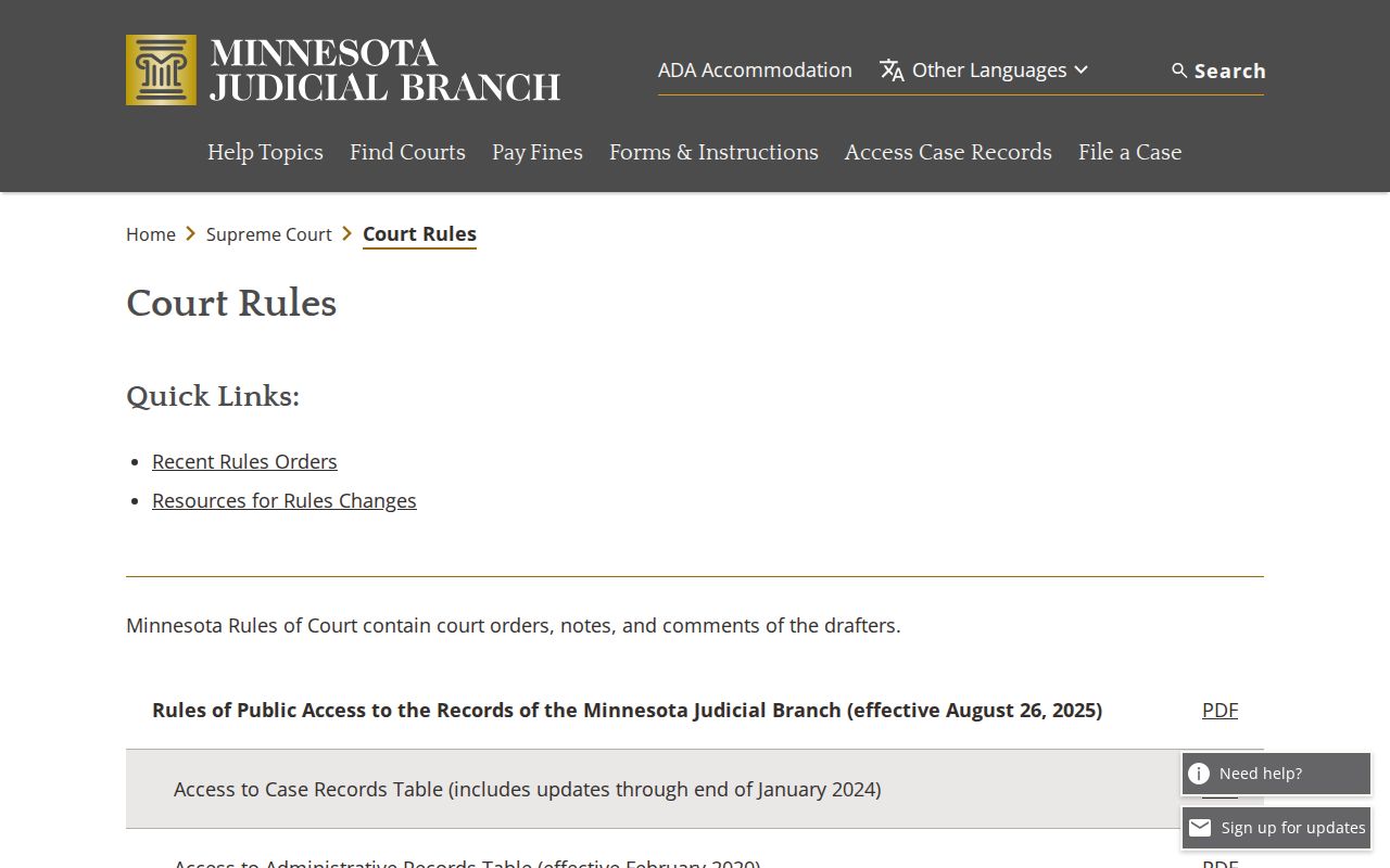 Stevens County court calendar rules index