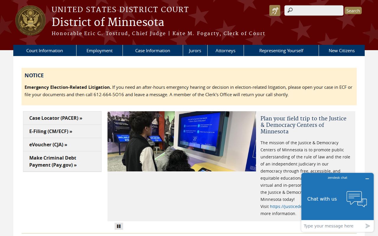 Chokio court records reference image showing the U.S. District Court for the District of Minnesota website