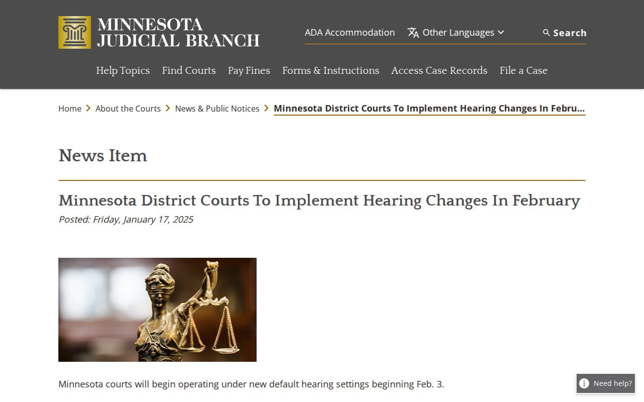 Donnelly court records reference image showing Minnesota district court hearing changes information