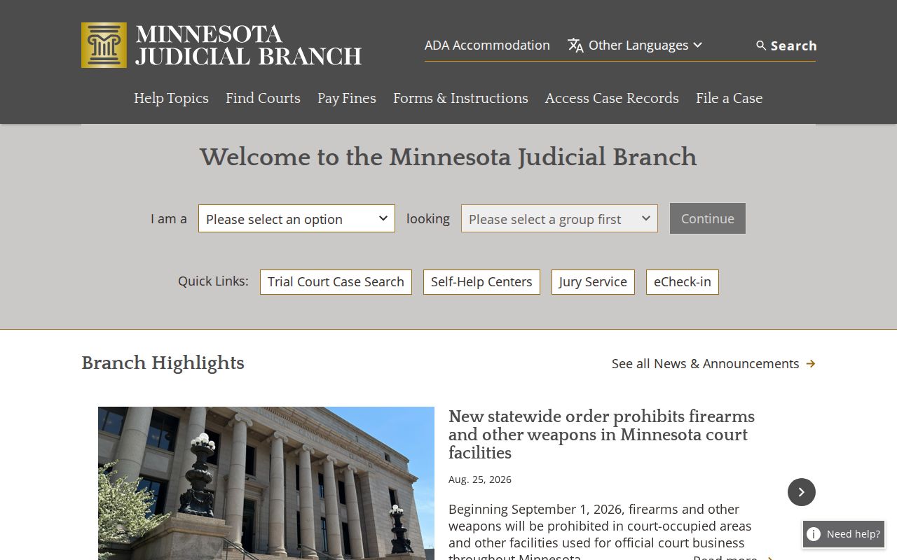Alberta court records reference image showing the Minnesota Judicial Branch website